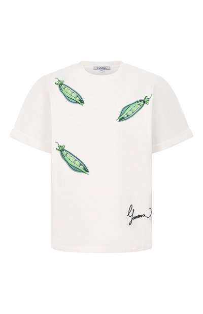 White T-shirt with peas embroidery