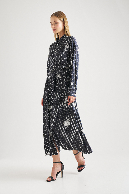 Black silk dress with ballerinas print