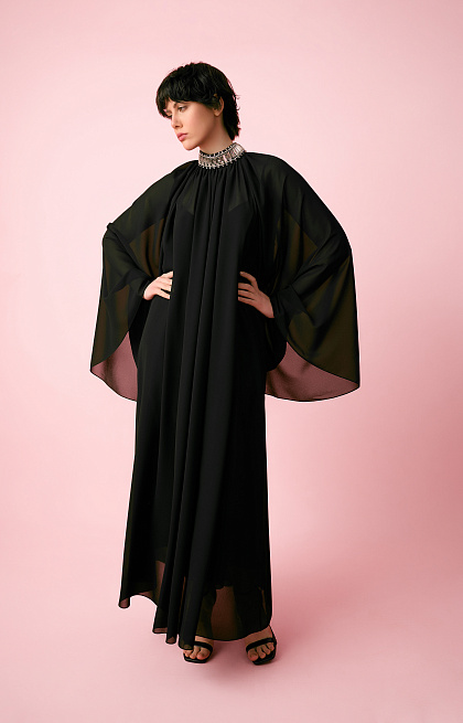 The dress is black