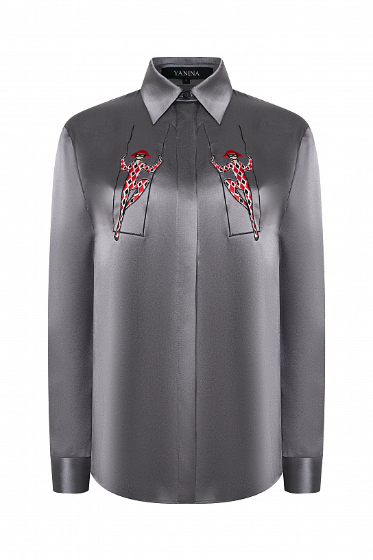 Embroidered gray silk shirt