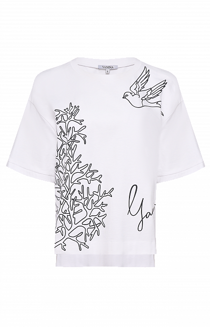 Women's white jersey T-shirt with print