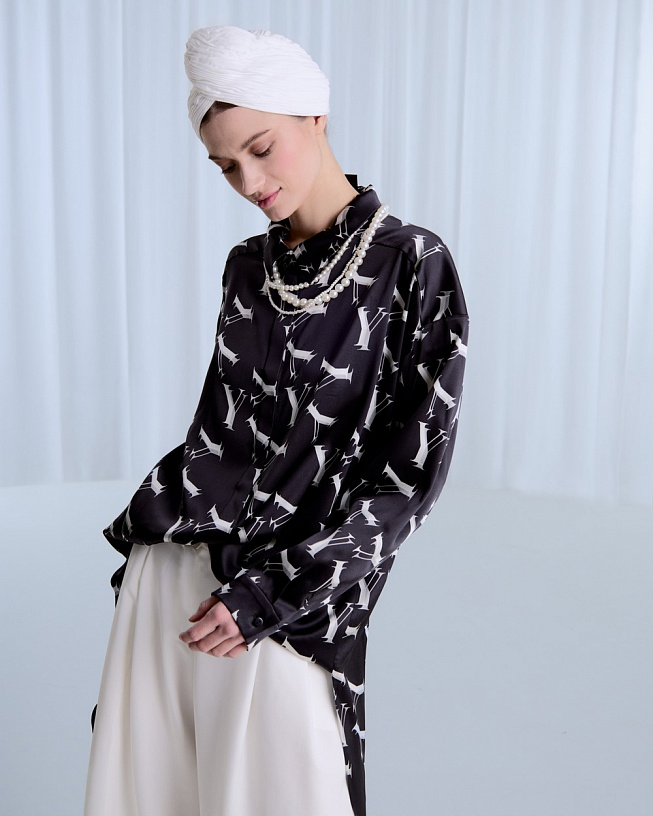 Black silk print shirt