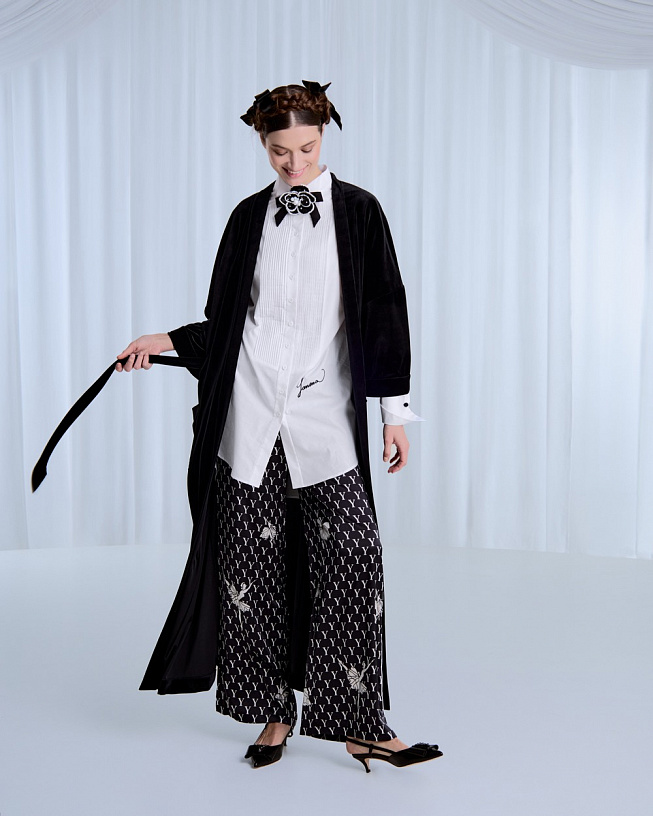 Long black velvet coat