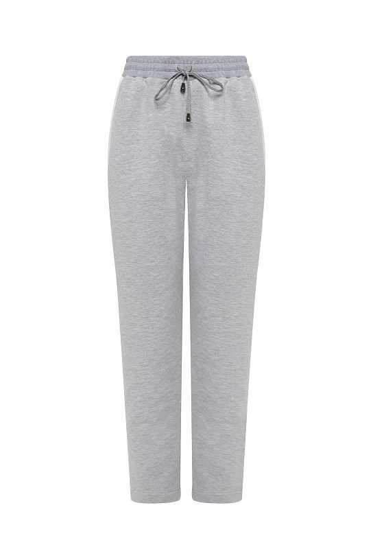 Gray fouter pants with elastic band with stripes, widened to the bottom