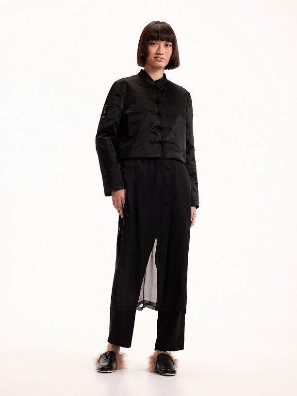 Black silk suit