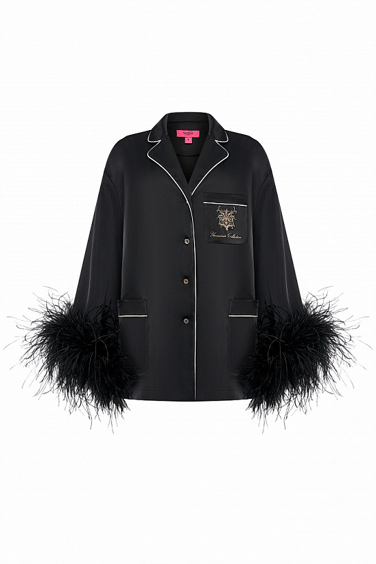 Black blouse with a boa