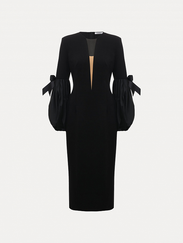 Black jersey dress with voluminous sleeves