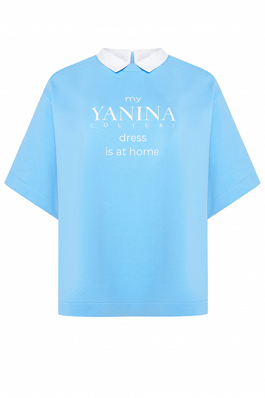 Blue futer sweatshirt with short sleeves