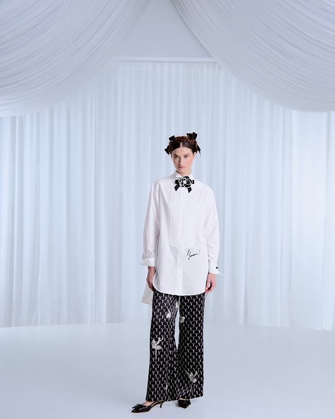 Black silk trousers
