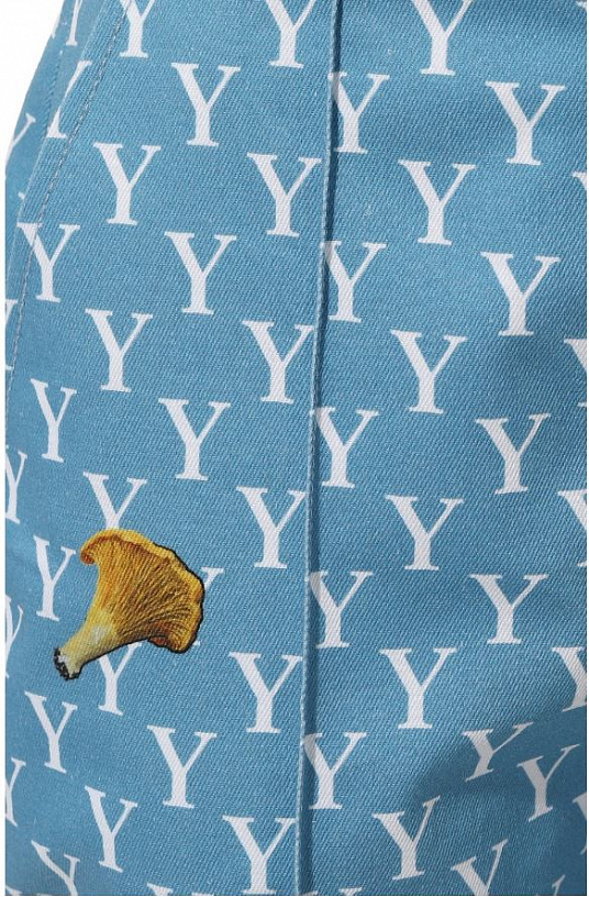 White Y and mushroom print denim pants