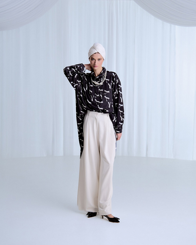 Black silk print shirt