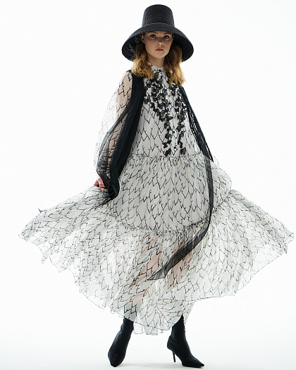 White chiffon dress with butterflies