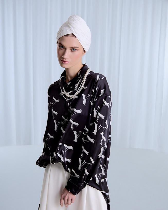 Black silk print shirt