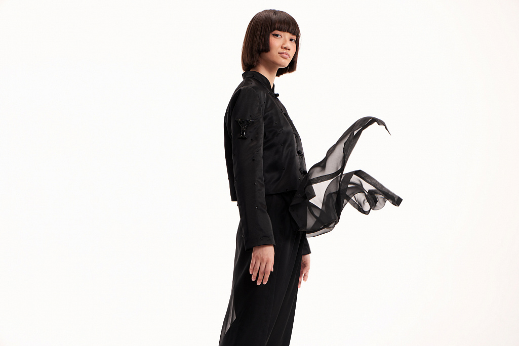 Black silk suit