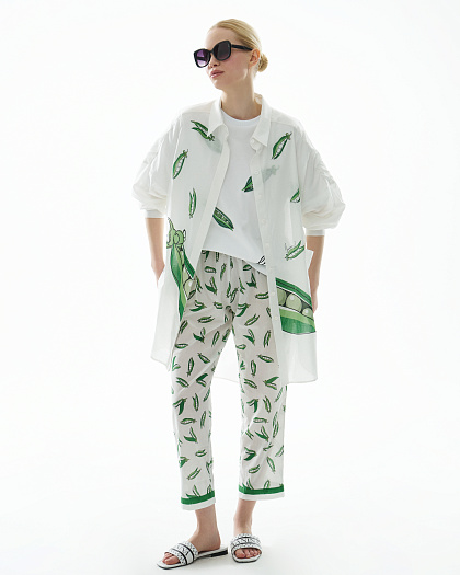White shirt with peas print