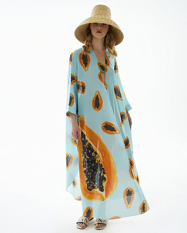 Blue tunic with papaya print