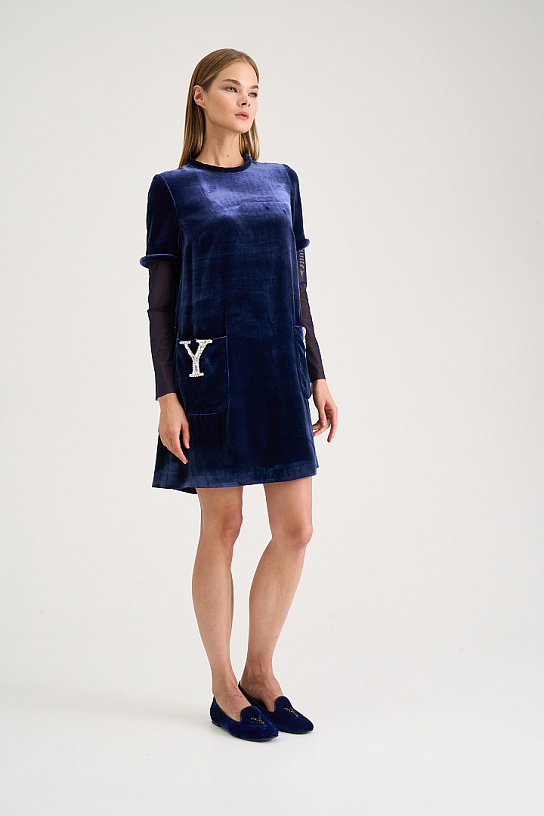 Blue silk velvet dress