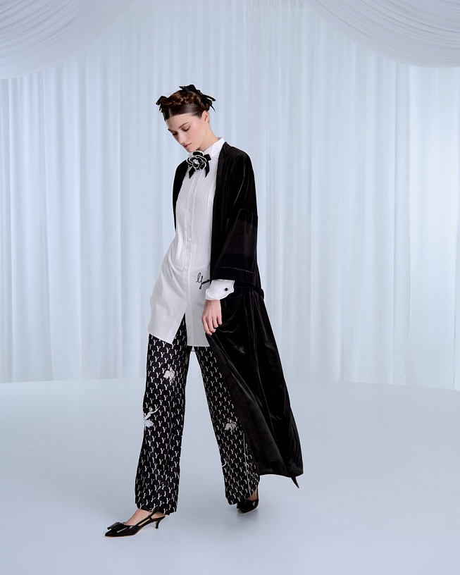 Long black velvet coat